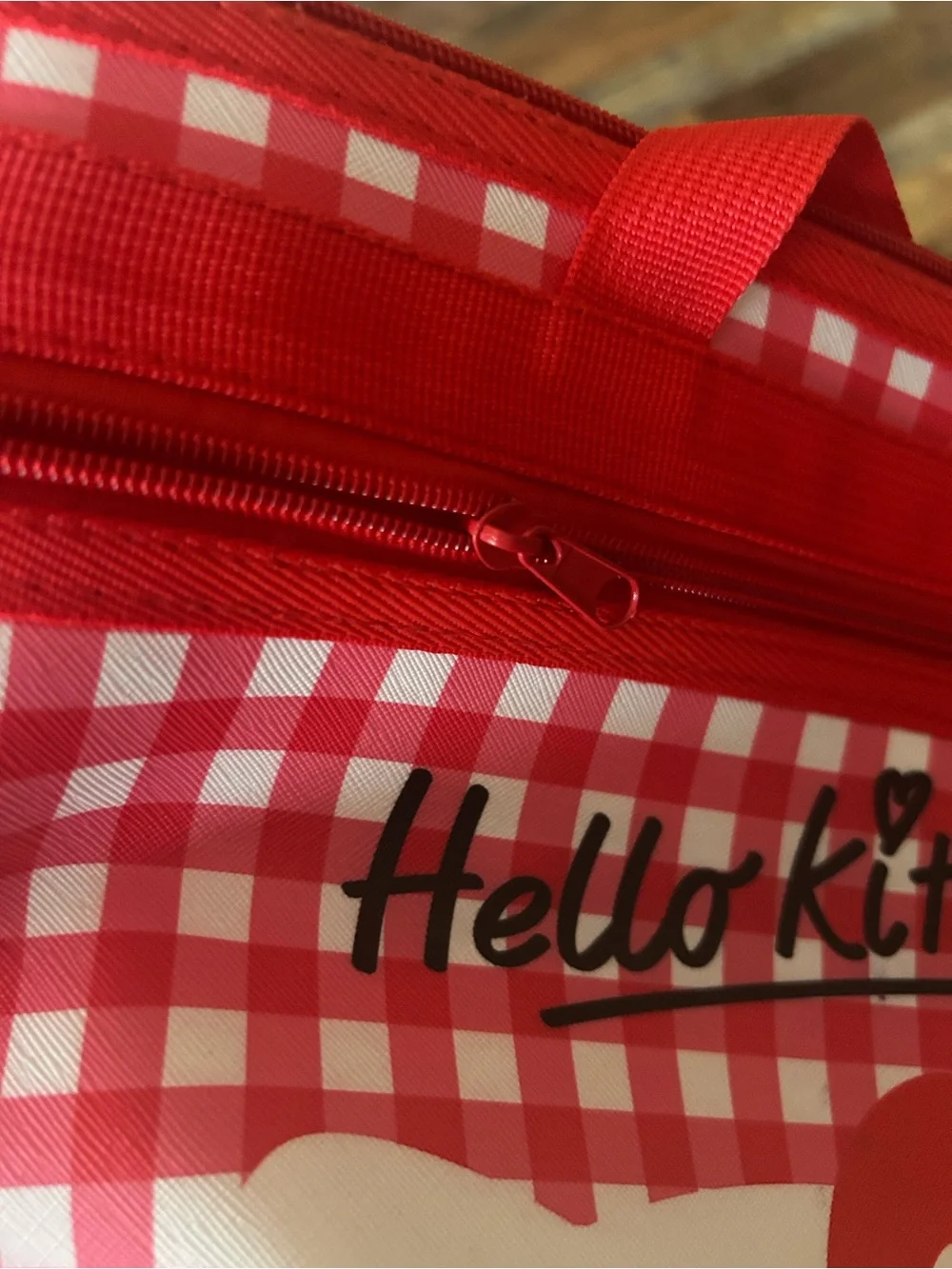 Hello Kitty Red and White Gingham Tote with Script Logo